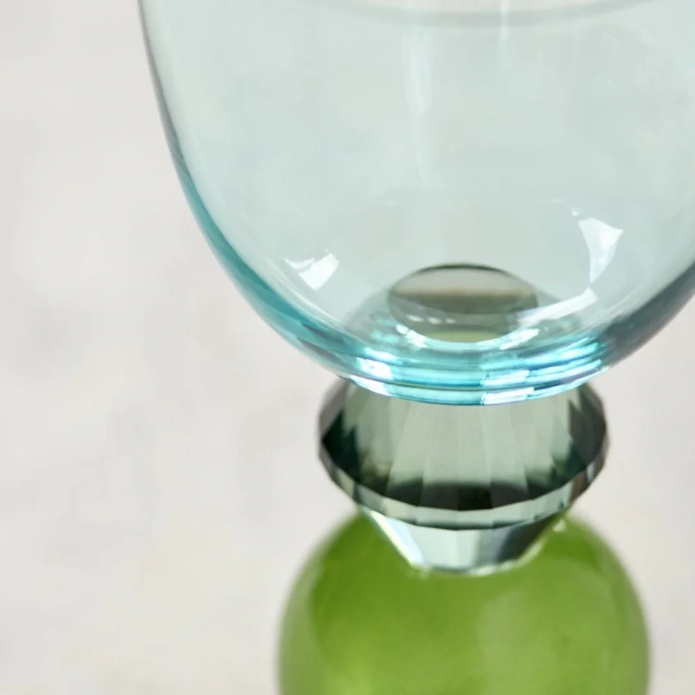 Gemmie Cut Glass Blue and Green Goblet set of 4